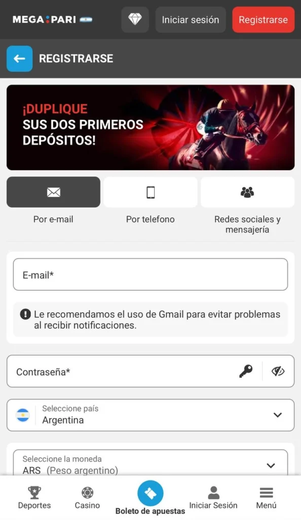 Log in to your Megapari Argentina account