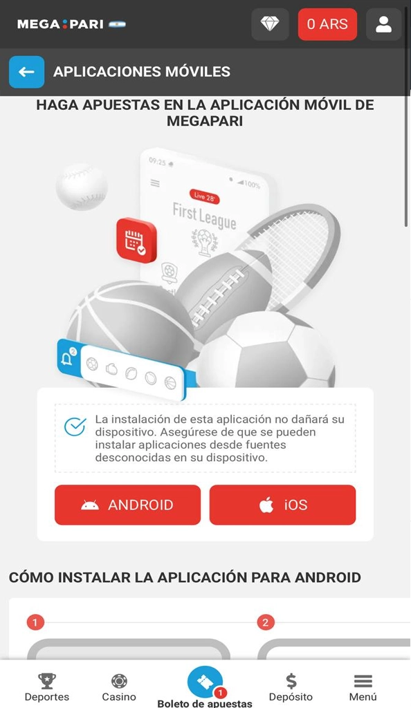 Visita el sitio web de Megapari Argentina para descargar el APK para Android