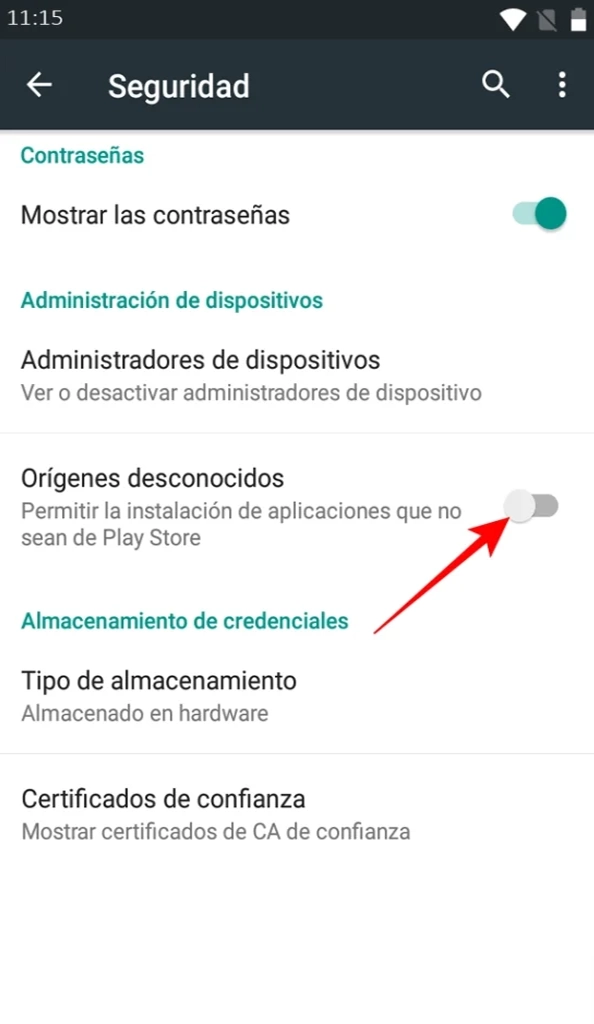 Habilita las fuentes desconocidas en la configuración de seguridad de Android para instalar Megapari APK