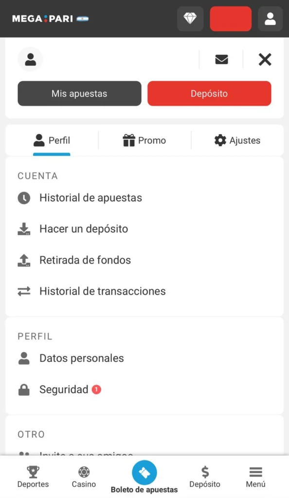 Inicie sesión en su cuenta Megapari antes de realizar un depósito para jugar